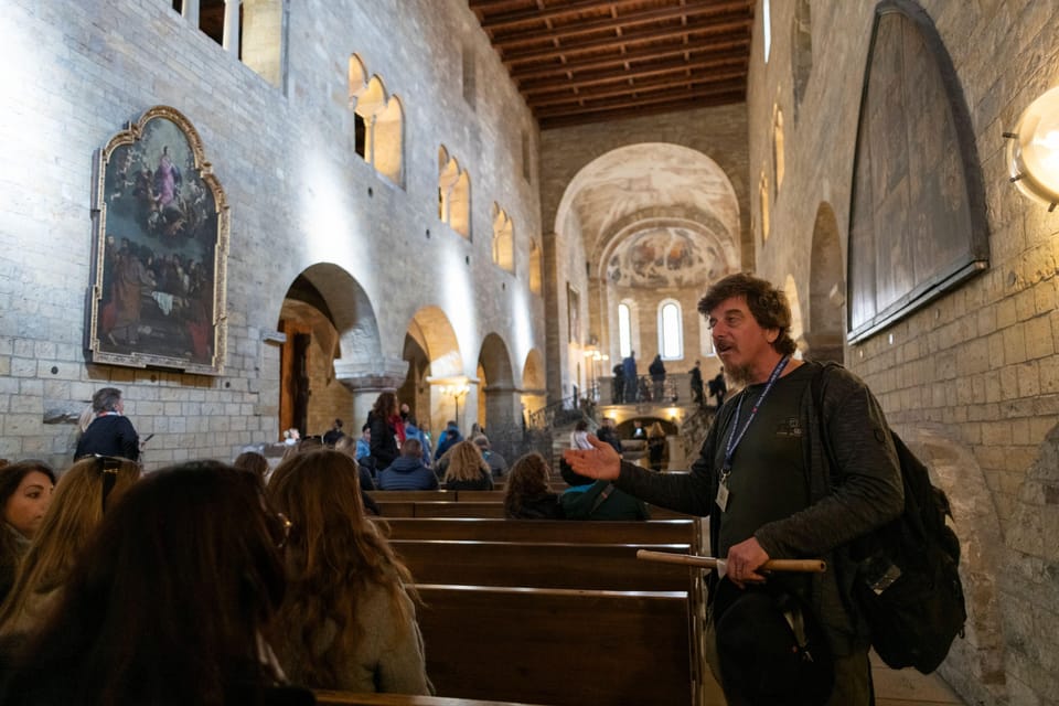 Prague Castle Interiors, Bus Tour and Vltava River Cruise - St. George’s Basilica: frescos, double staircase, and St. Ludmila