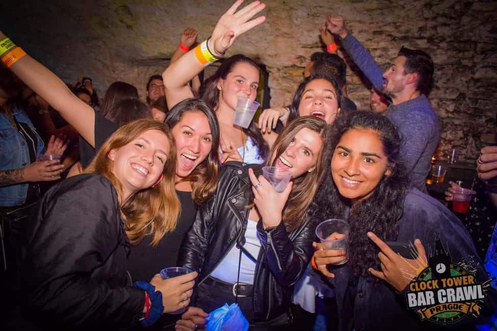 Prague: Clock Tower Bar Crawl with Drinks and Shots - Drinking games + welcome shots: how the night stays social